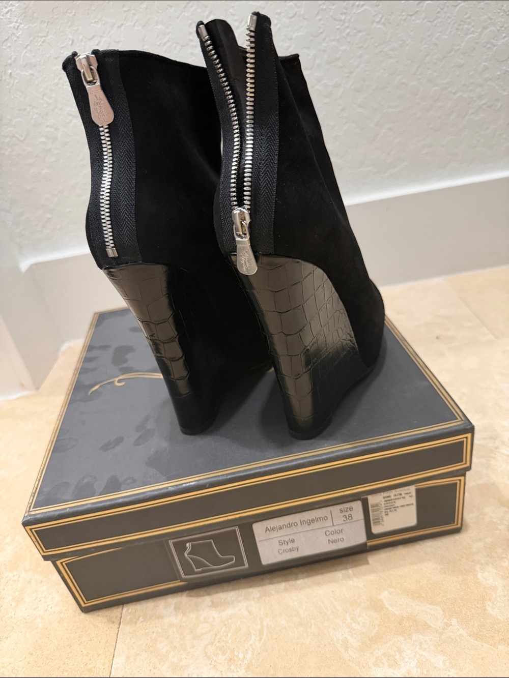 Alejandro Ingelmo Black Suede Wedge Booties - Picture 2 of 2